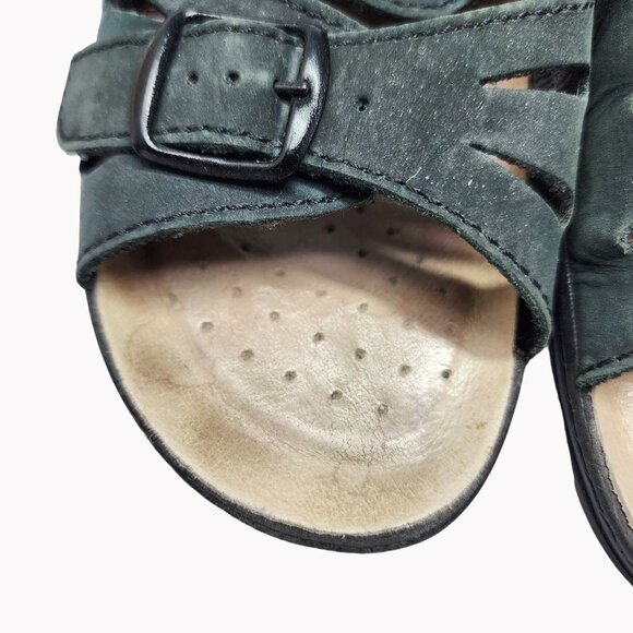 Fly Flot Womens Size 8  Leather Upper Anti-Shock Black Sandals - Picture 6 of 12